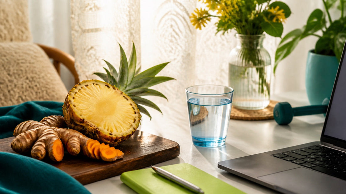 Cúrcuma y piña junto a una rutina activa de oficina