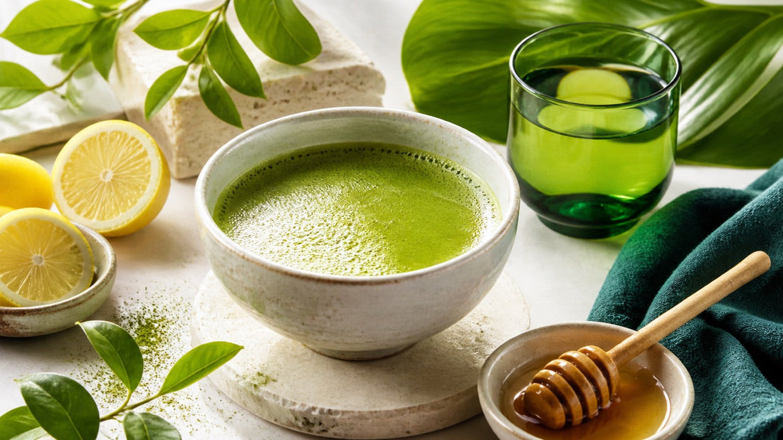 Matcha con miel y limón en una composición fresca VitaJuz