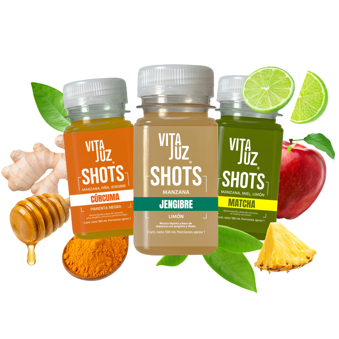 Shots funcionales VitaJuz de cúrcuma, jengibre y matcha