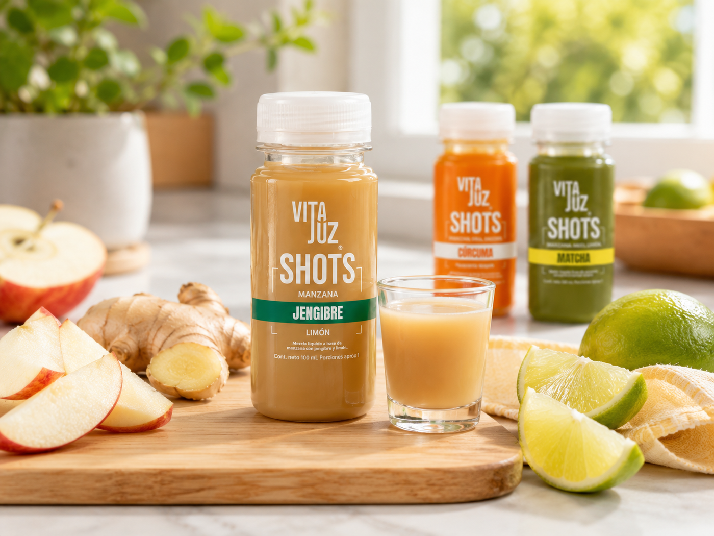 Shots VitaJuz sabor jengibre con ingredientes frescos