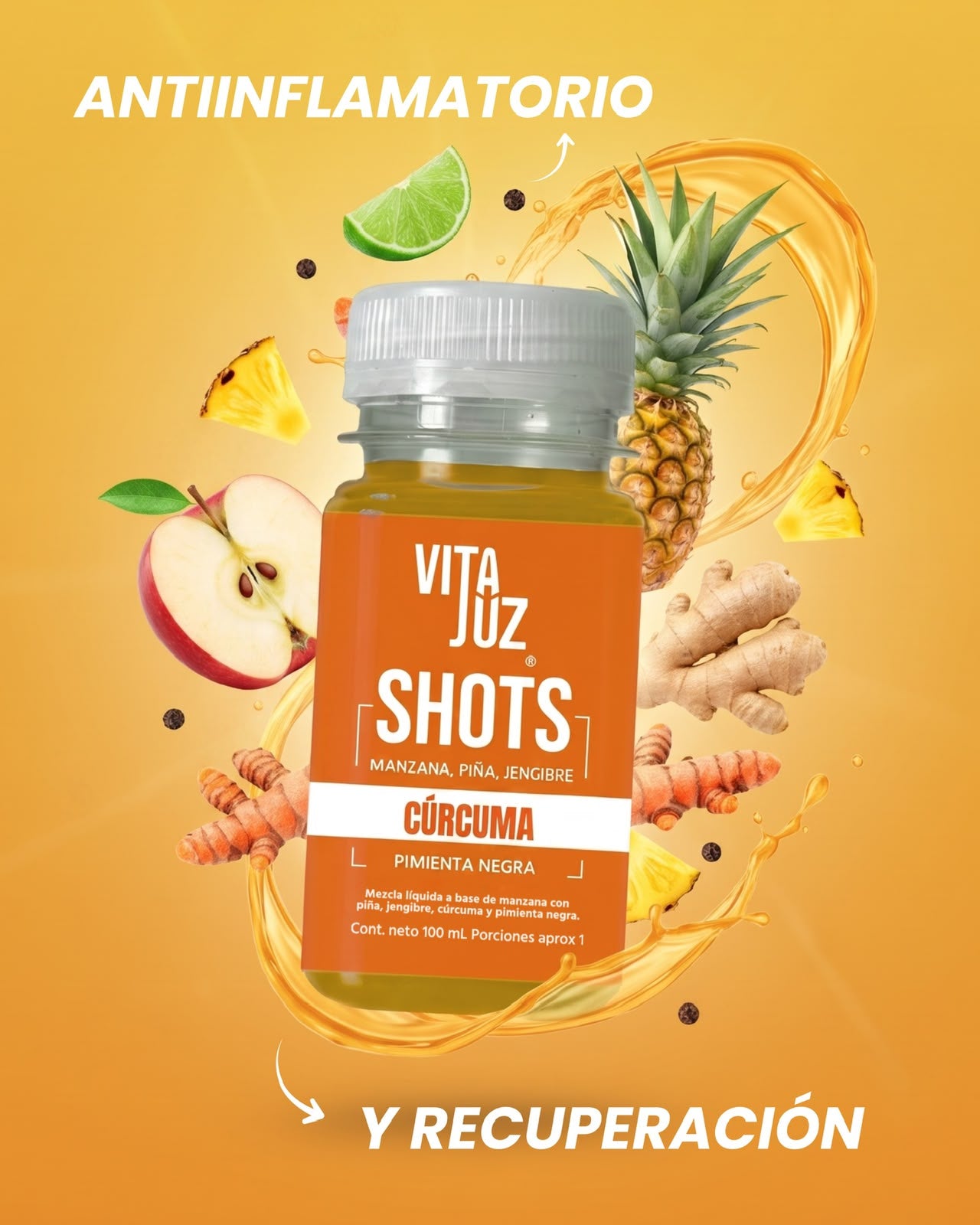 Shot VitaJuz de Cúrcuma con piña, jengibre y pimienta negra