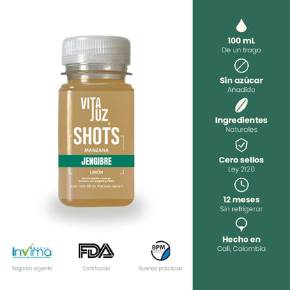Presentación y características del shot VitaJuz de Jengibre
