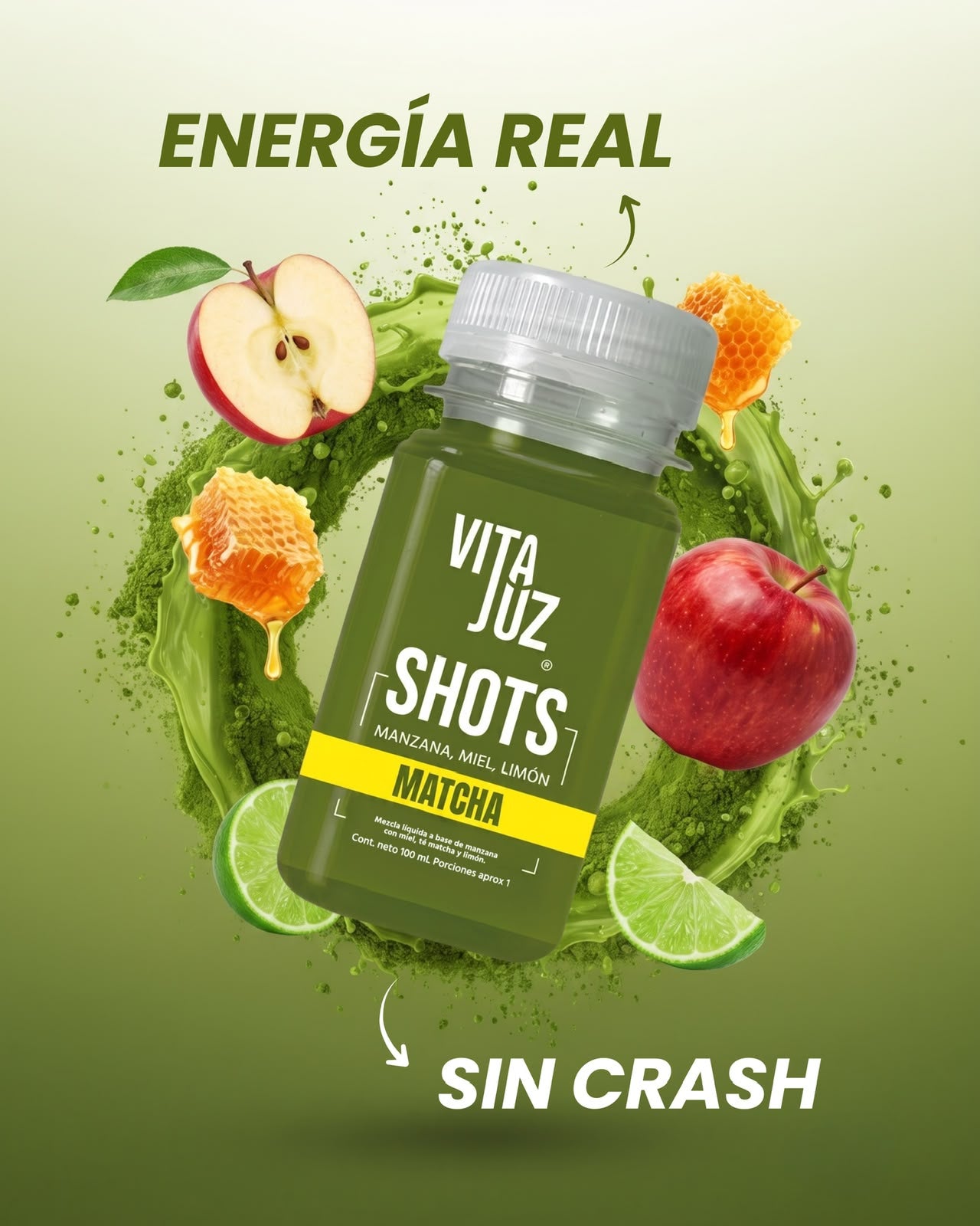 Shot VitaJuz de Matcha con manzana, miel y limón